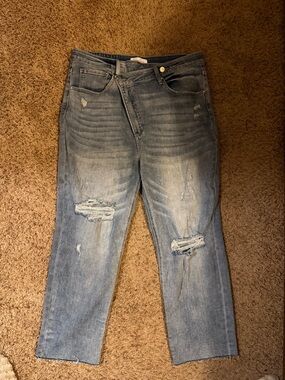 Risen Light Wash Distressed High-Rise Jeans